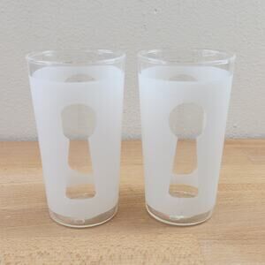 Vintage Frosted Keyhole Cut Out Drinking Glasses- Set of 2